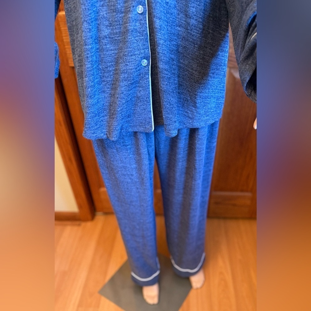 Ekouaer 2XL NWT Blue Button Down Pajama Set Long Sleeve - Picture 5 of 16